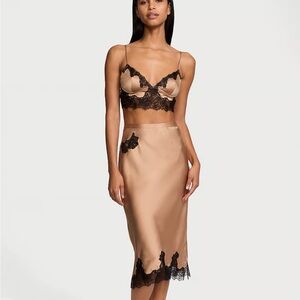 Victoria's Secret Tan and Black Lace Skirt Set